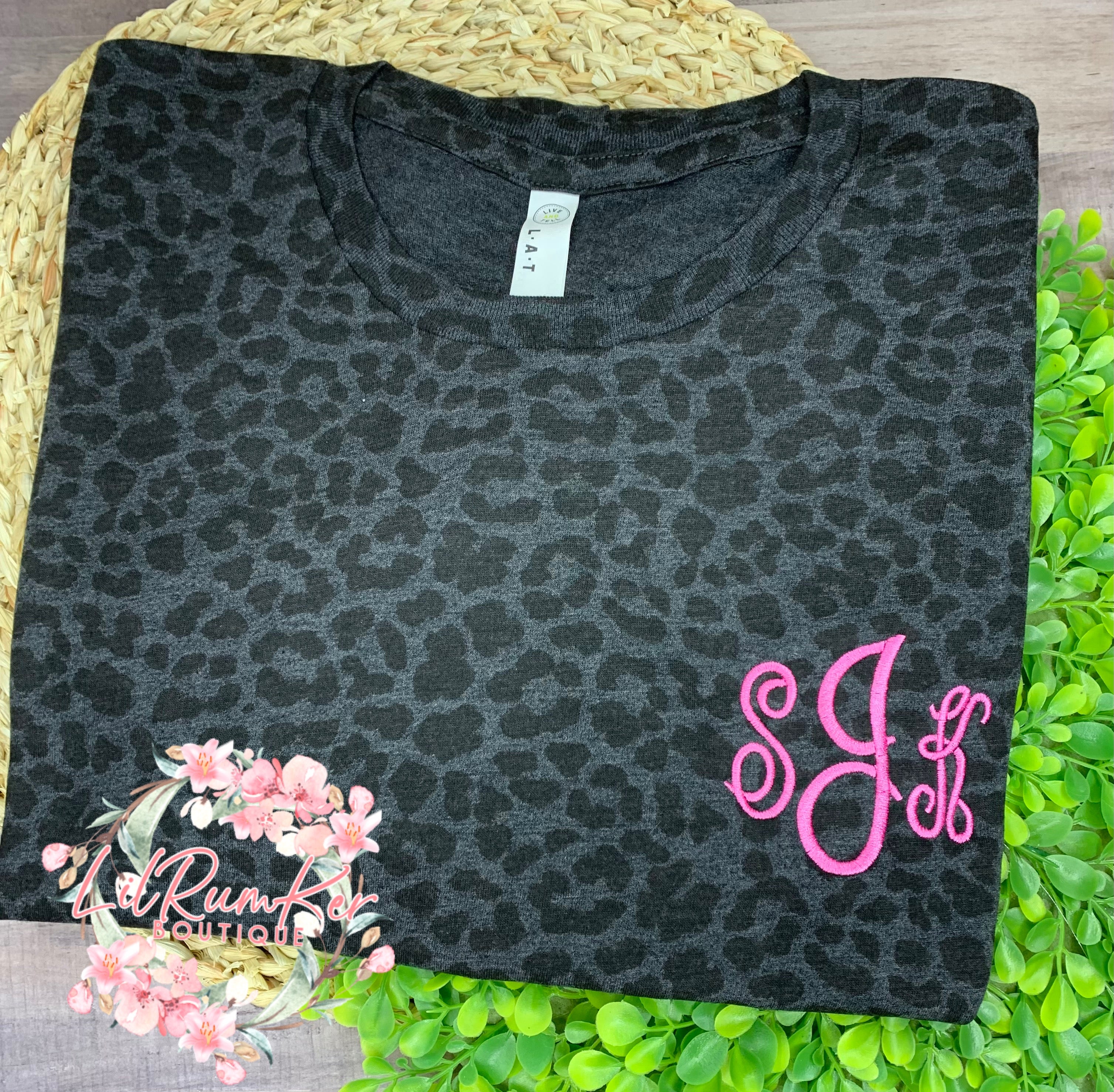 Adult Monogram on Leopard short sleeve shirt