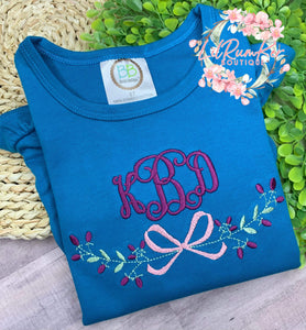 Floral Bow Banner Mono Blue (long sleeve only)