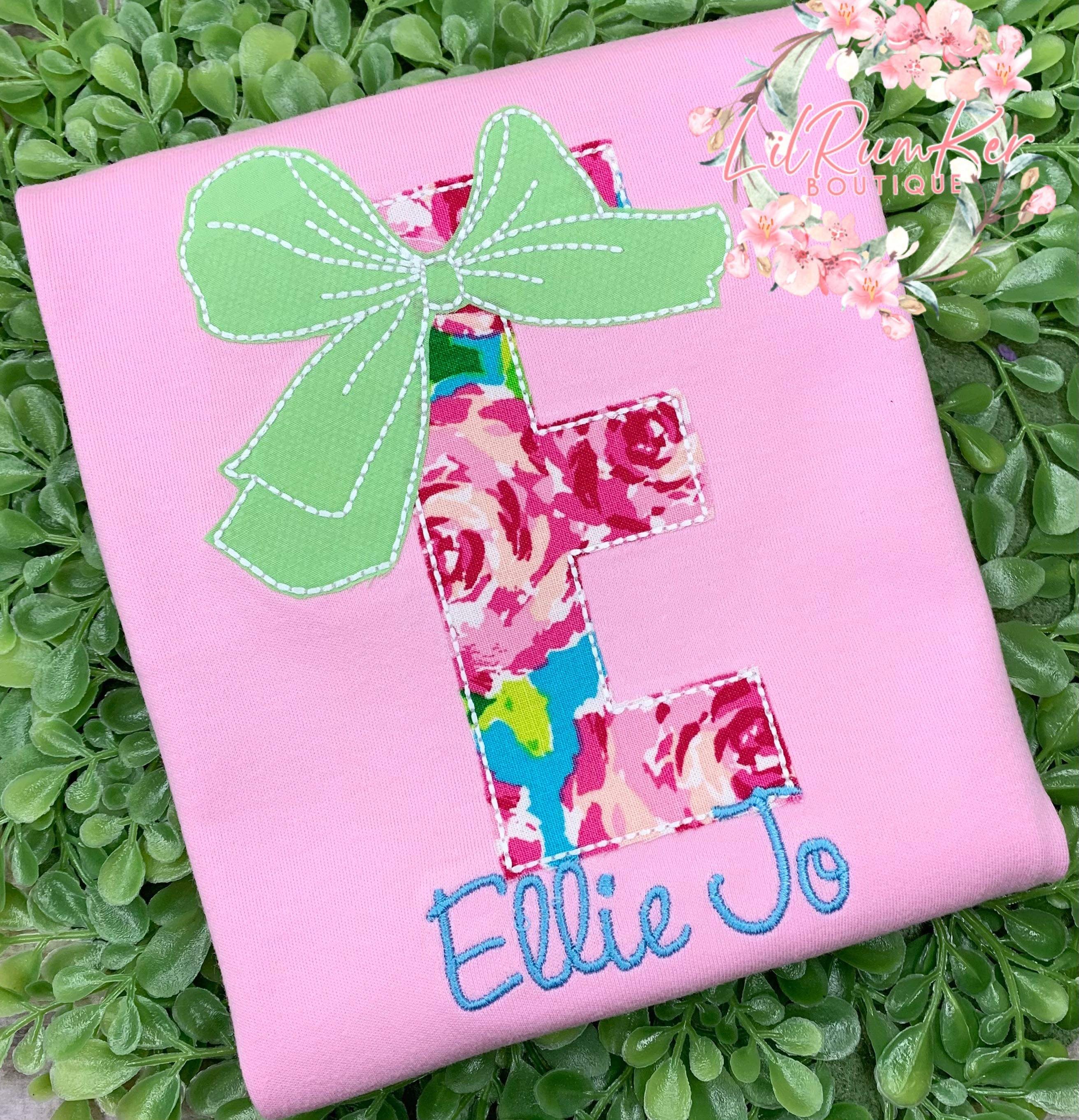 Green Bow Floral Initial & Name