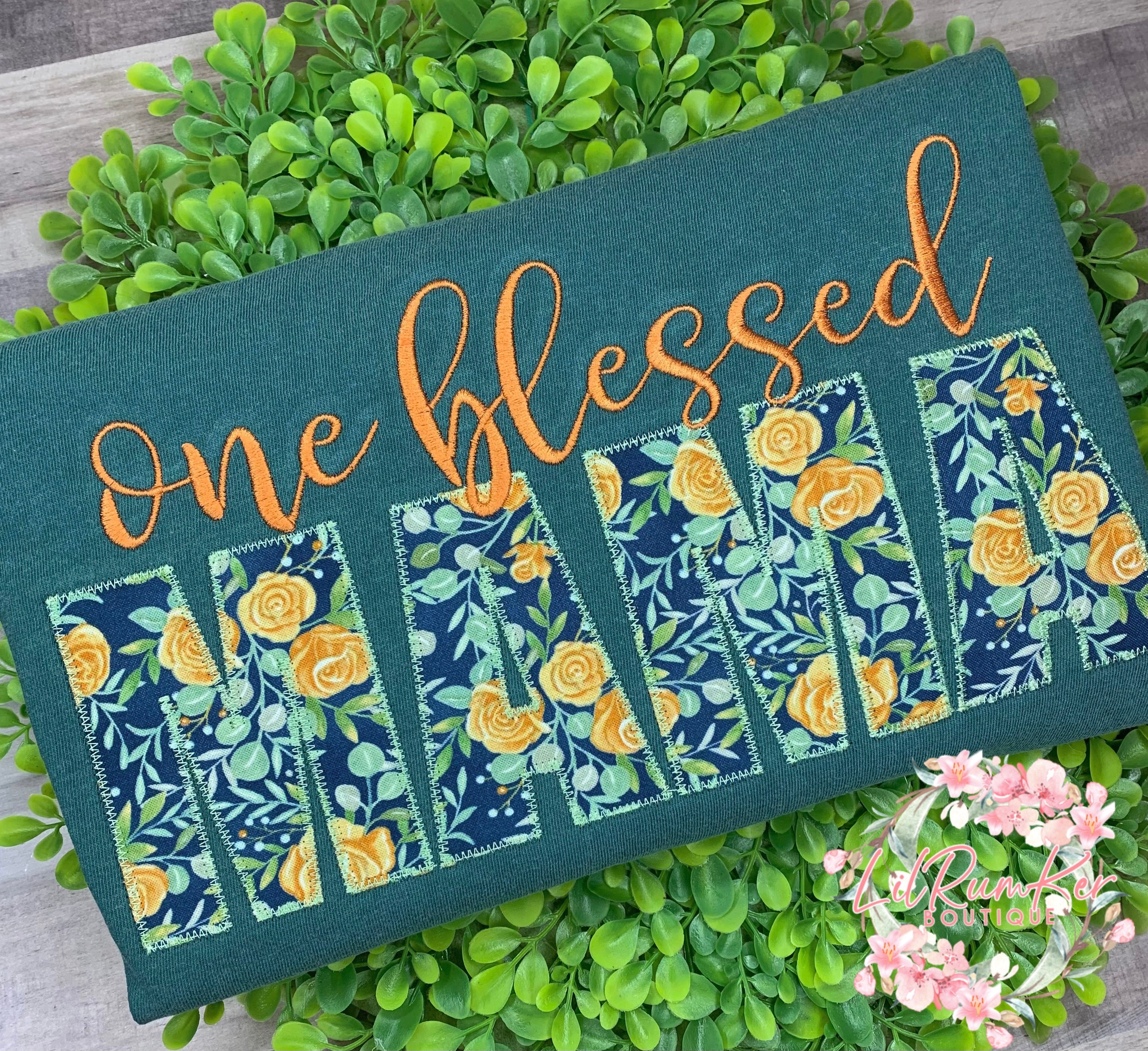 One Blessed Mama floral on emerald