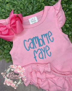 Monogrammed ruffled rompers